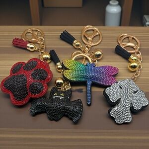 Crystal Embellished Keychain Set - Multicolor set of 4